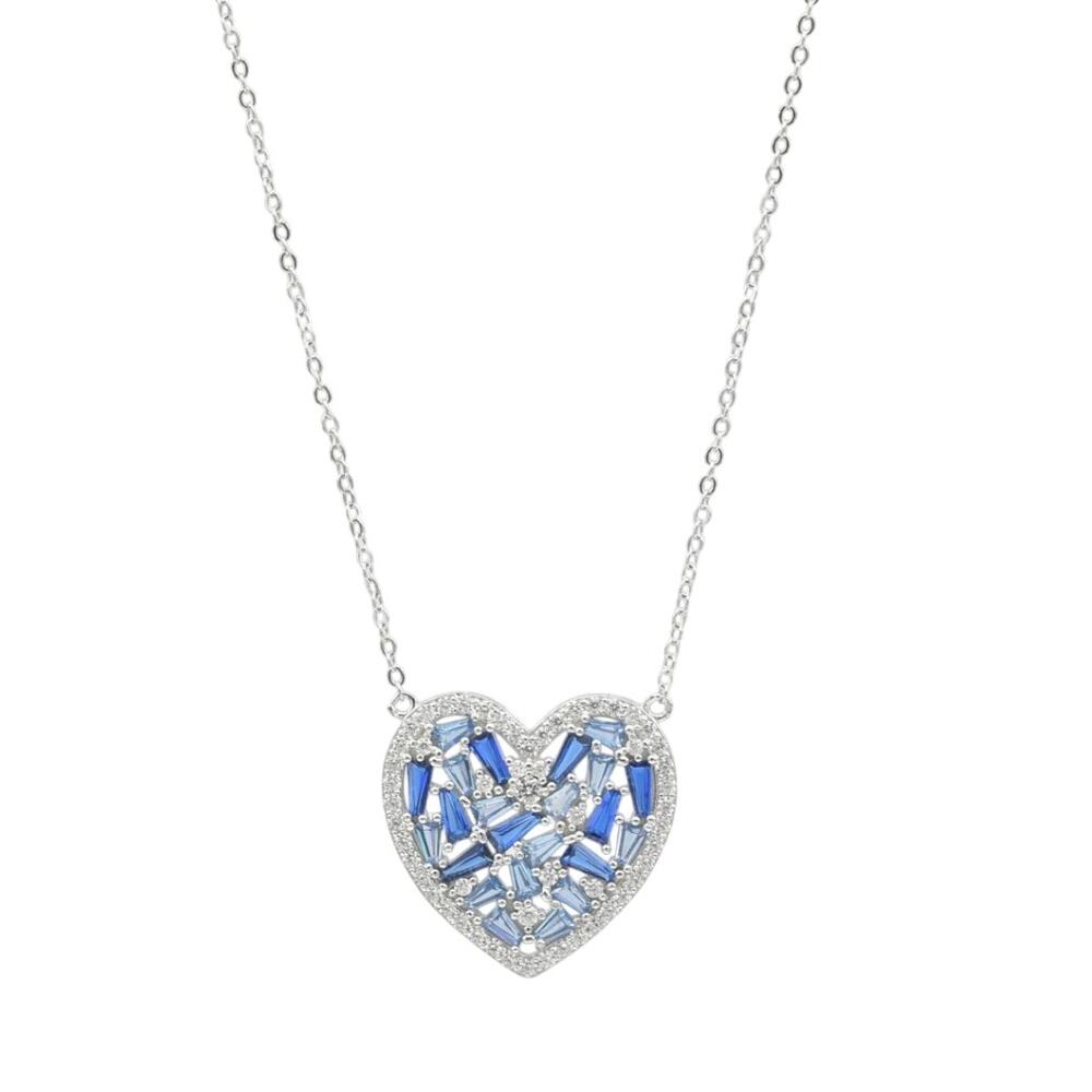 Blue Heart of Shine Silver Necklace